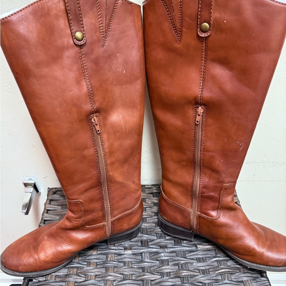 INC International Concepts Cognac Tall Leather Riding Boots, Size 10 Wide Calf - Picture 6 of 7